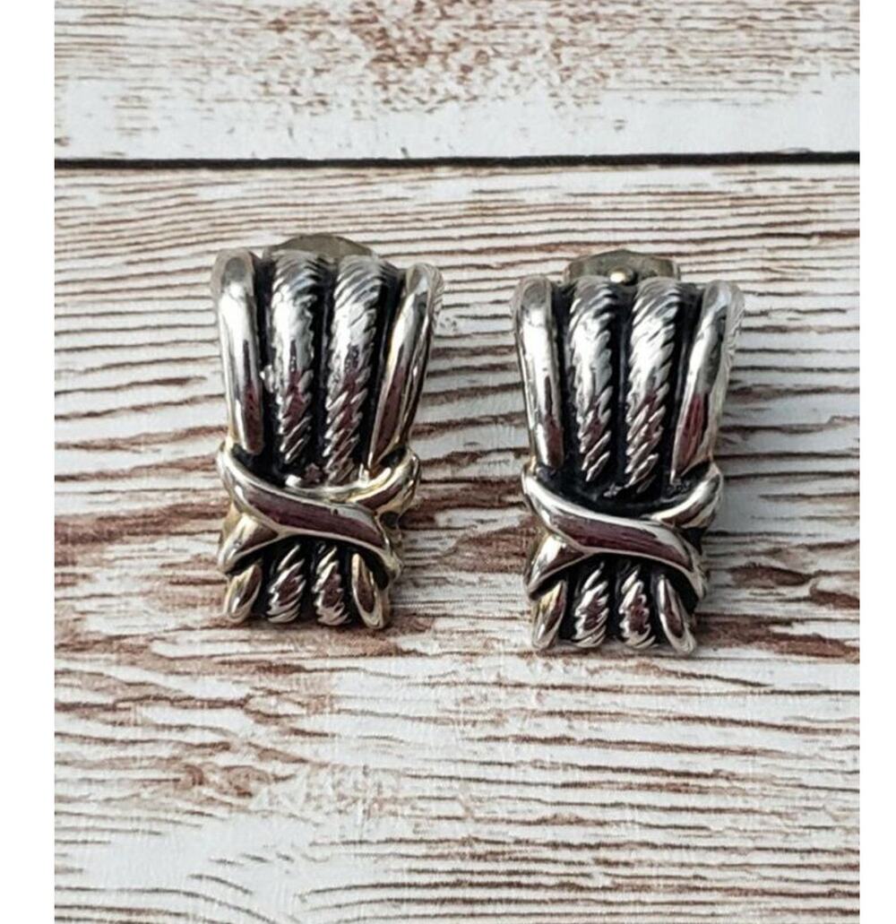 Vintage Clip On Earrings - Tied Woven Silver Tone Design